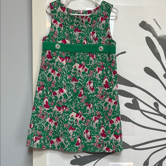 Lilly Pulitzer Other - Lilly Pulitzer Pink and Green corduroy dress dogs buttons hound flowers